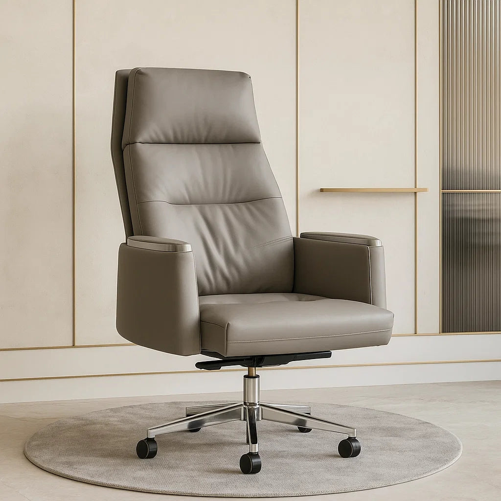 Gray leather office chair in a modern interior setting