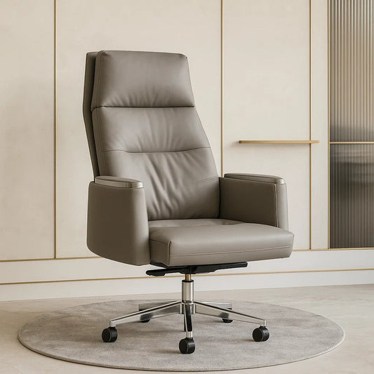 Gray leather office chair in a modern interior setting