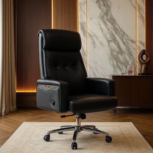 Luxury black leather boss chair with swivel base