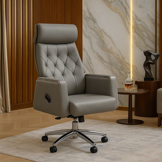 Grey Diamond-Tufted Executive Office Chair with Chrome Base