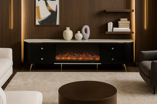 Opus Flame Black Marble LED Fireplace Stand