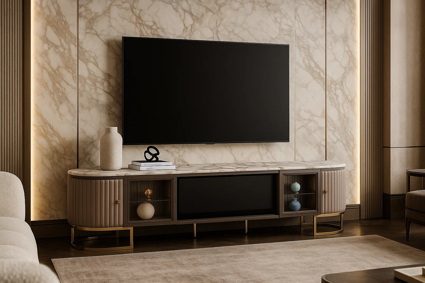 Solace Flame Marble LCD Fireplace Stand