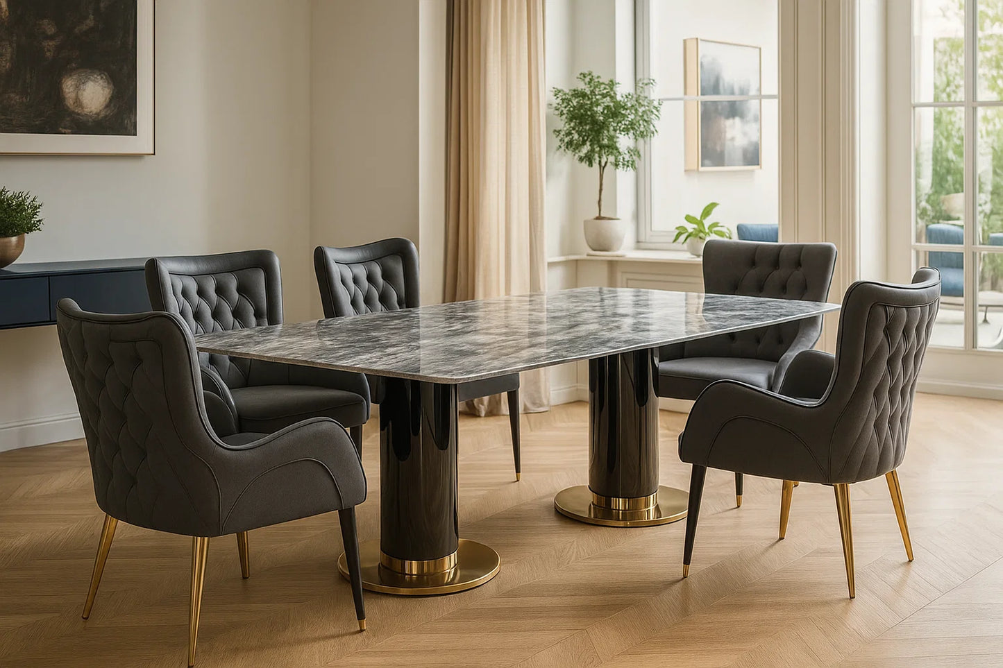 Verity Gold Cylinder Marble Dining Table