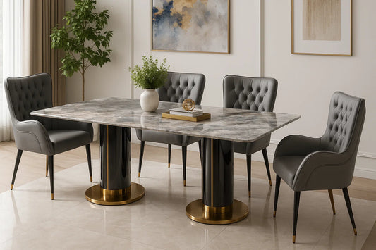 Verity Gold Cylinder Marble Dining Table