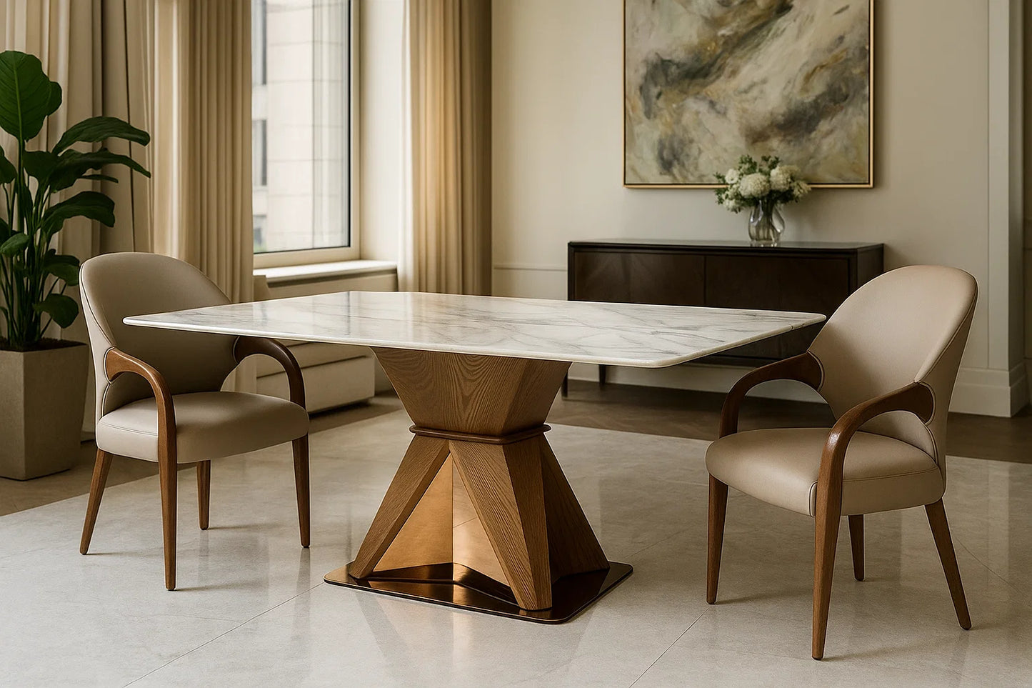 Vertex Pedestal Marble Dining Table