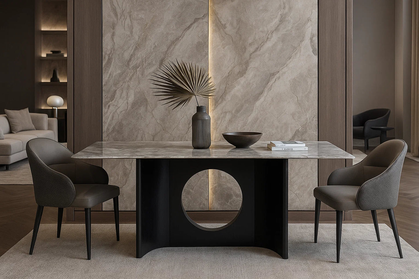 Orbitron Grey Marble Dining Table