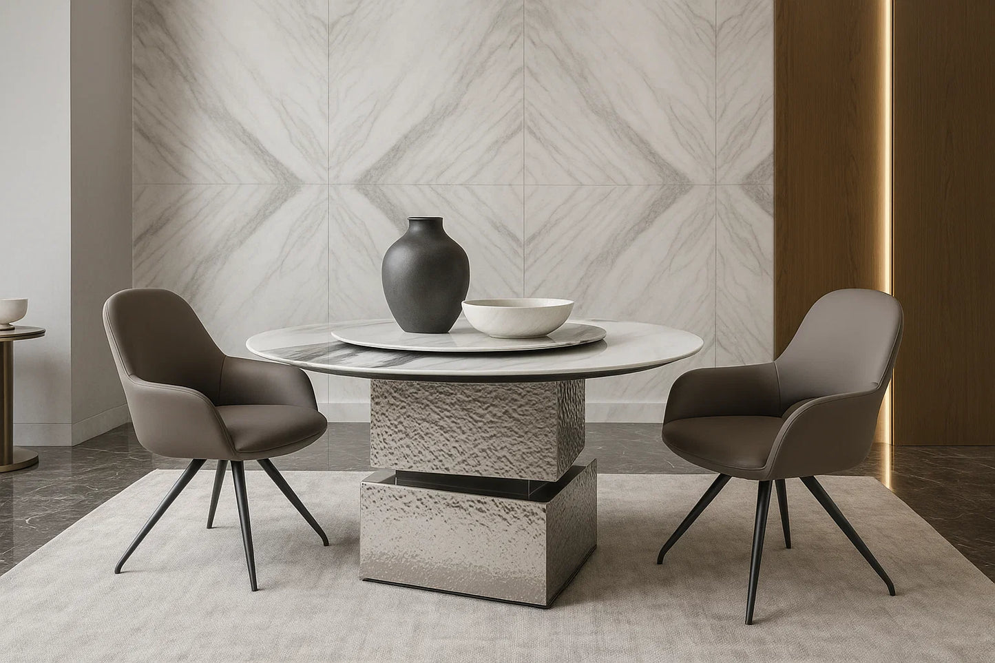 Dining table with chairs in a modern interior setting