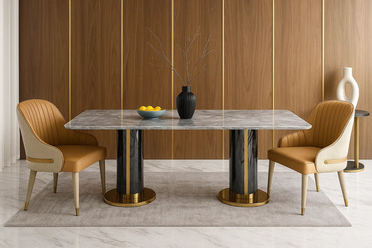 Cortello Double Pedestal Marble Dining Table