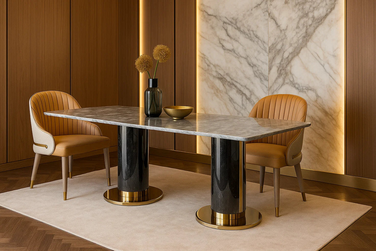Cortello Double Pedestal Marble Dining Table