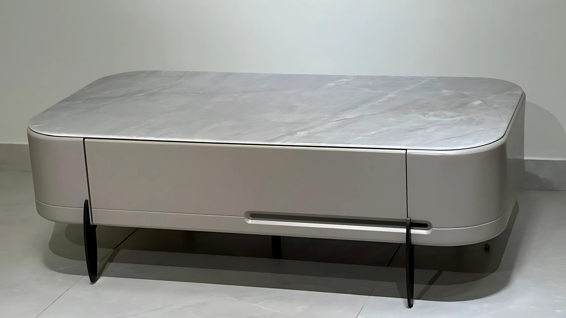 Luxury revolving round center table with marble top and greige storage base – TAS Living

