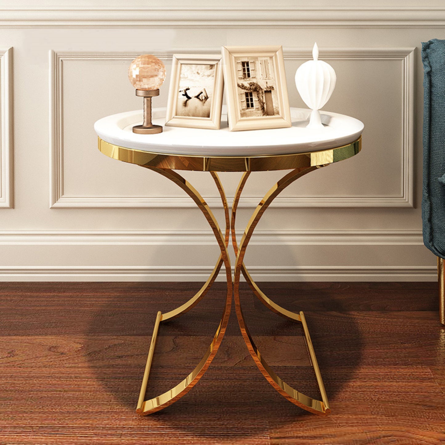 Round Square White Black Marble Side Table