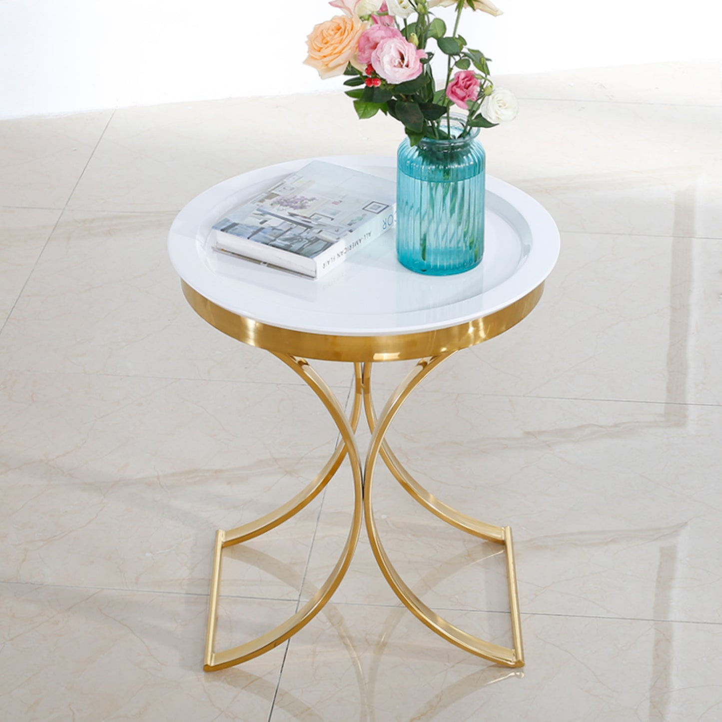 Round Square White Black Marble Side Table